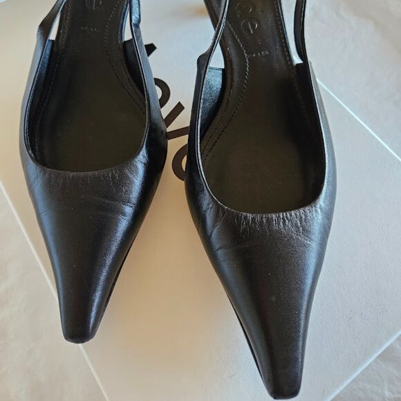 Aeyde Catrina Black pointed toe kitten heel slingbacks Size 37 EU - Picture 2 of 9